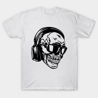 Skull with Headphones Funny Skull T-Shirt